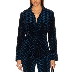 Diane Von Furstenberg 'Soluck' Blue Velvet Top Size L